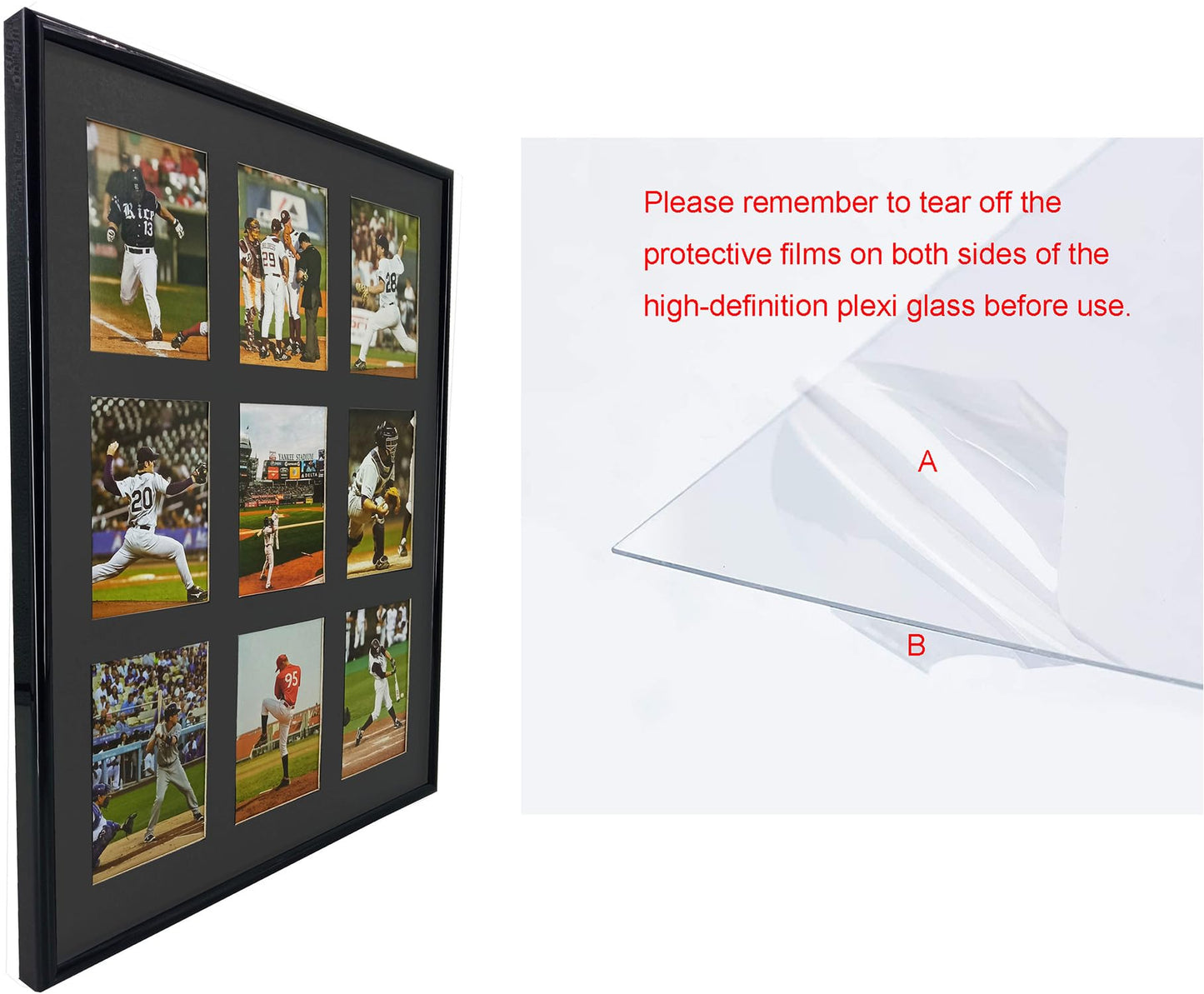 Baseball Card Display Frame for 9 Standard Cards, 4 Pack, UV Protection, Black Pasted Double Mats, Sports Card Collector Wall Display, Holder for