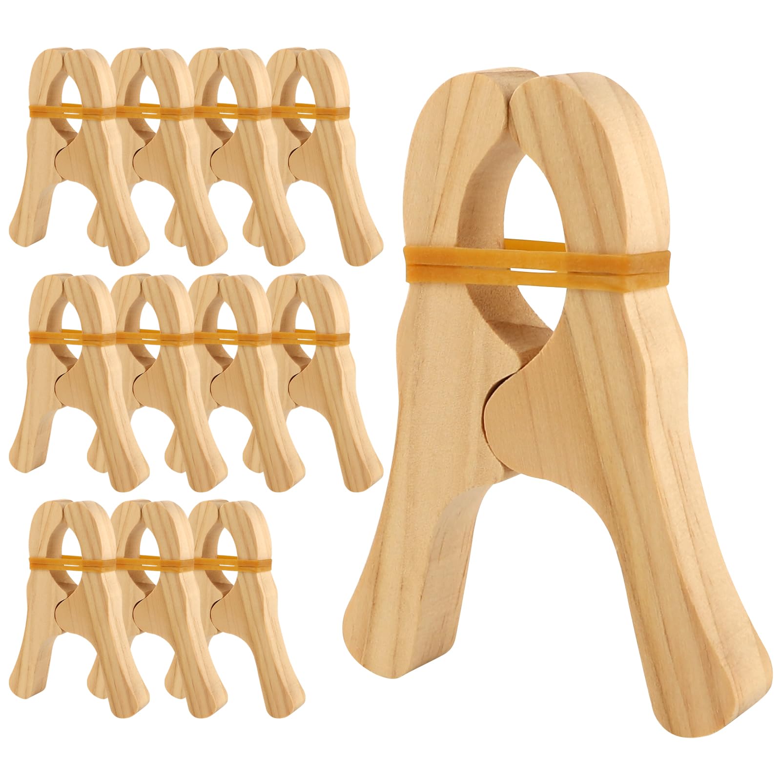 ANJUU 12 Pcs Wooden Play Clips, Montessori and Waldorf Fort Building Kit Silk Clips Giant Wooden Handmade Fort Building for Blankets Silk Construction