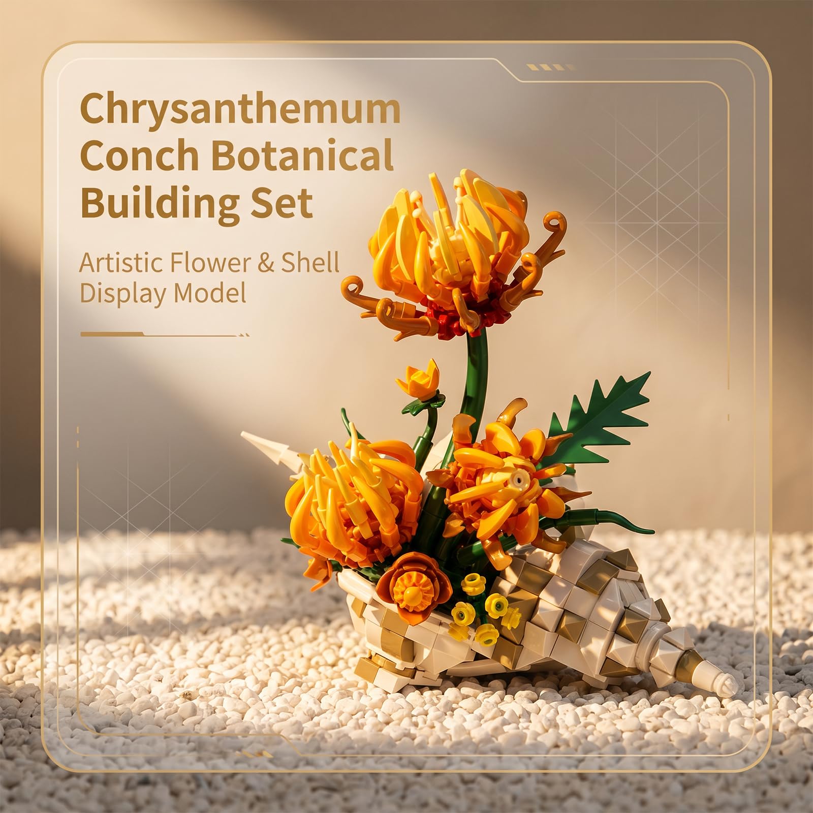 JYLWSMHMU Chrysanthemum Conch Building Blocks Set Artificial Flower Botanical Display Kit Creative DIY Desk Decor Unique Gift for Adults Women Home