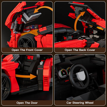 Mould King Car Building Set, 1:12 Scale Red Sports Vehicle, 1311 Pcs