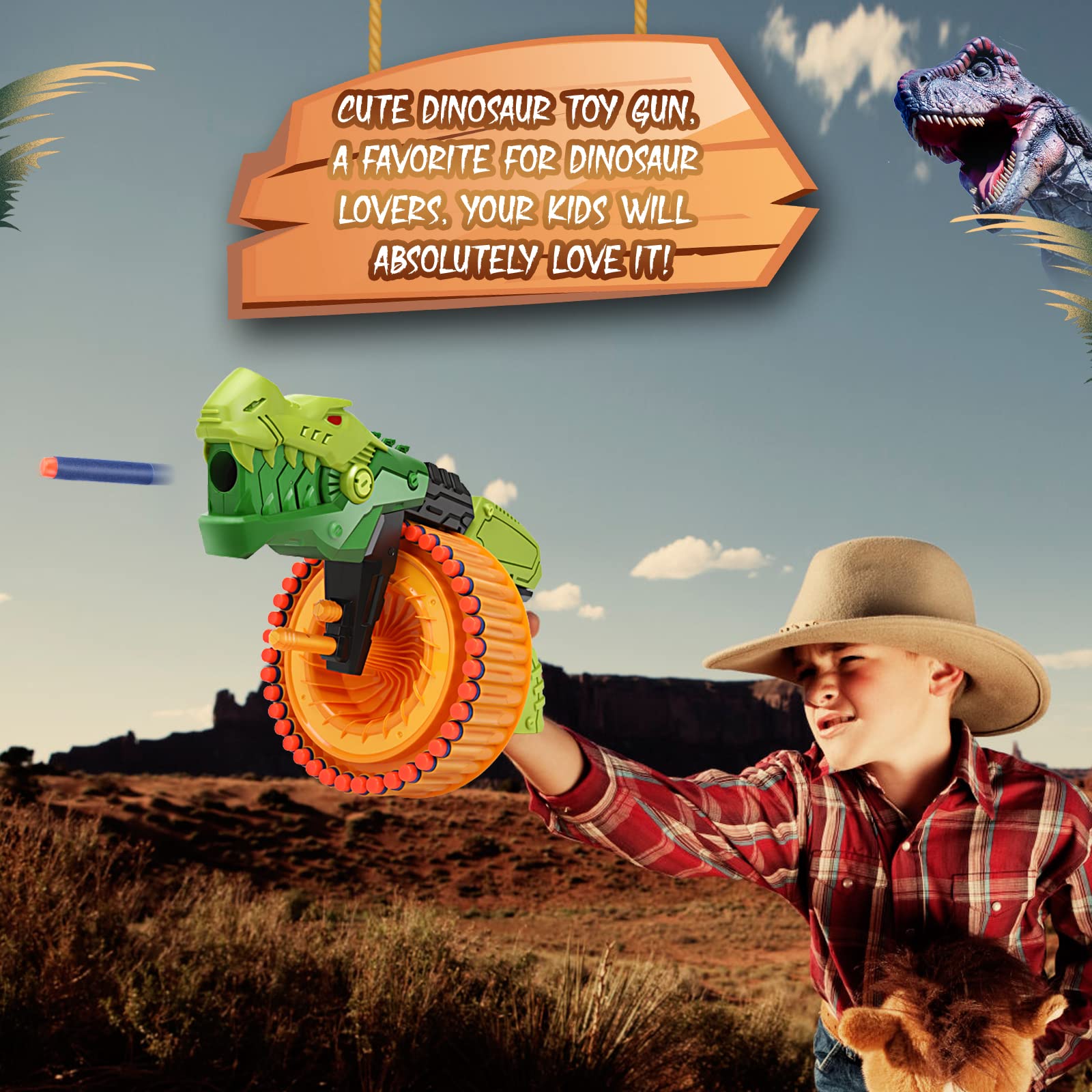 Toy Gun Toy Foam Blasters with 120 Foam Bullets, 40-Dart Rotating Drum, Foam Dart Gun Shooting Game for Indoor Outdoor Activity, Dinosaur Toys