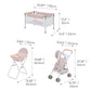 Olivia's Little World Polka Dot Princess Baby Doll 3pc Nursery Set - Crib, High Chair & Stroller, Pink & Gray