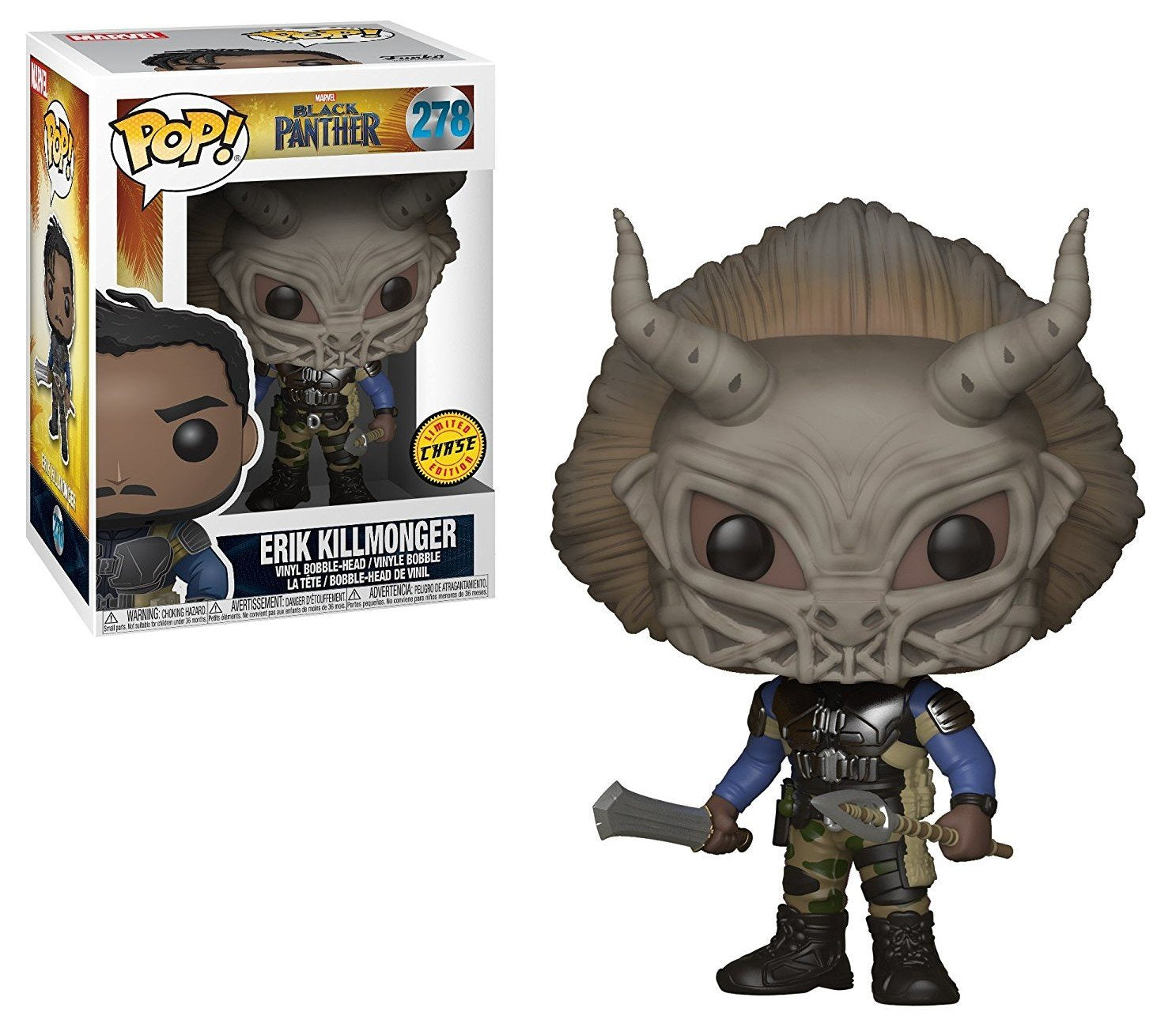 Funko Pop! Marvel: Black Panther - Masked Erik Killmonger Limited Edition Chase Variant Vinyl Figure (Includes Compatible Pop Box Protector Case)