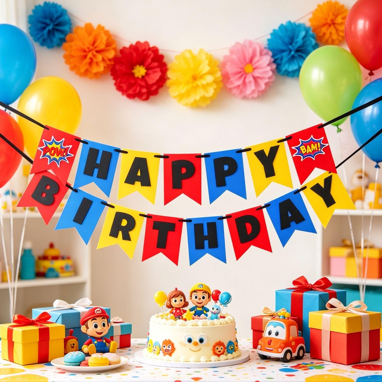 Superhero Happy Birthday Banner, Pre-Strung No Assembly
