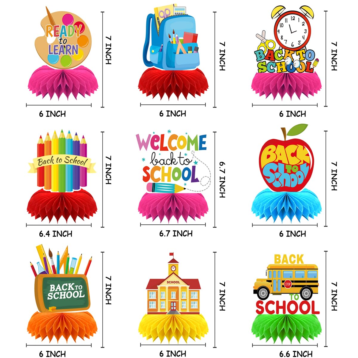Back to School Table Decorations 9 PCS, Back to School Honeycomb Centerpiece Table Toppers - Back to School Party Supplies Perfect for Classroom