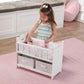 Badger Basket Wooden Doll Bed with Bed Liner, Pillows and Two Storage Baskets - Fits 18" Dolls - Ideal for Pretend Play and Baby Doll Fun - White/Rose
