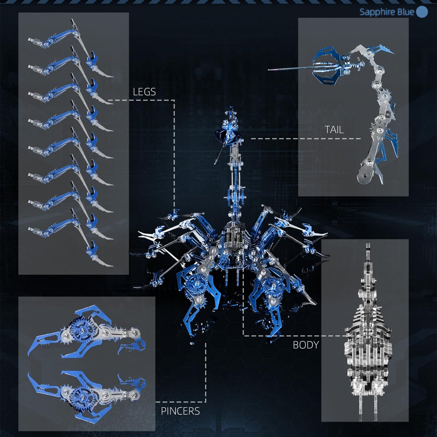 kolotesame Scorpion 3D Metal Puzzle Model for Adults, DIY Mechanical Scorpion Challenging Building Kit with Tool, Cool Desk Decor for Man or 3D