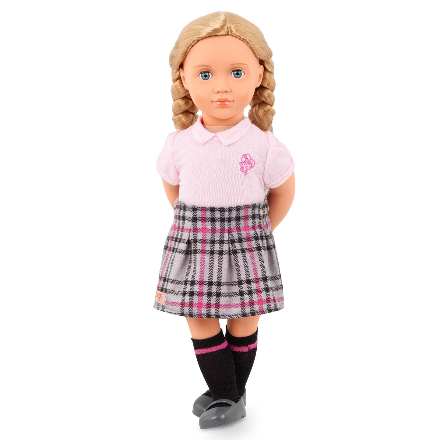 Our Generation Hally Doll - Soft 18-inch Fashion Doll with Holiday Clothing Accessories - Unique Grey-Blue Eyes and Curly Blonde Hair