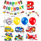 MOVINPE Transportation Birthday Decoration for Boys Happy Birthday Banner Cars School Bus Train Fire Truck Motorcycle Plane Foil Balloons Transport