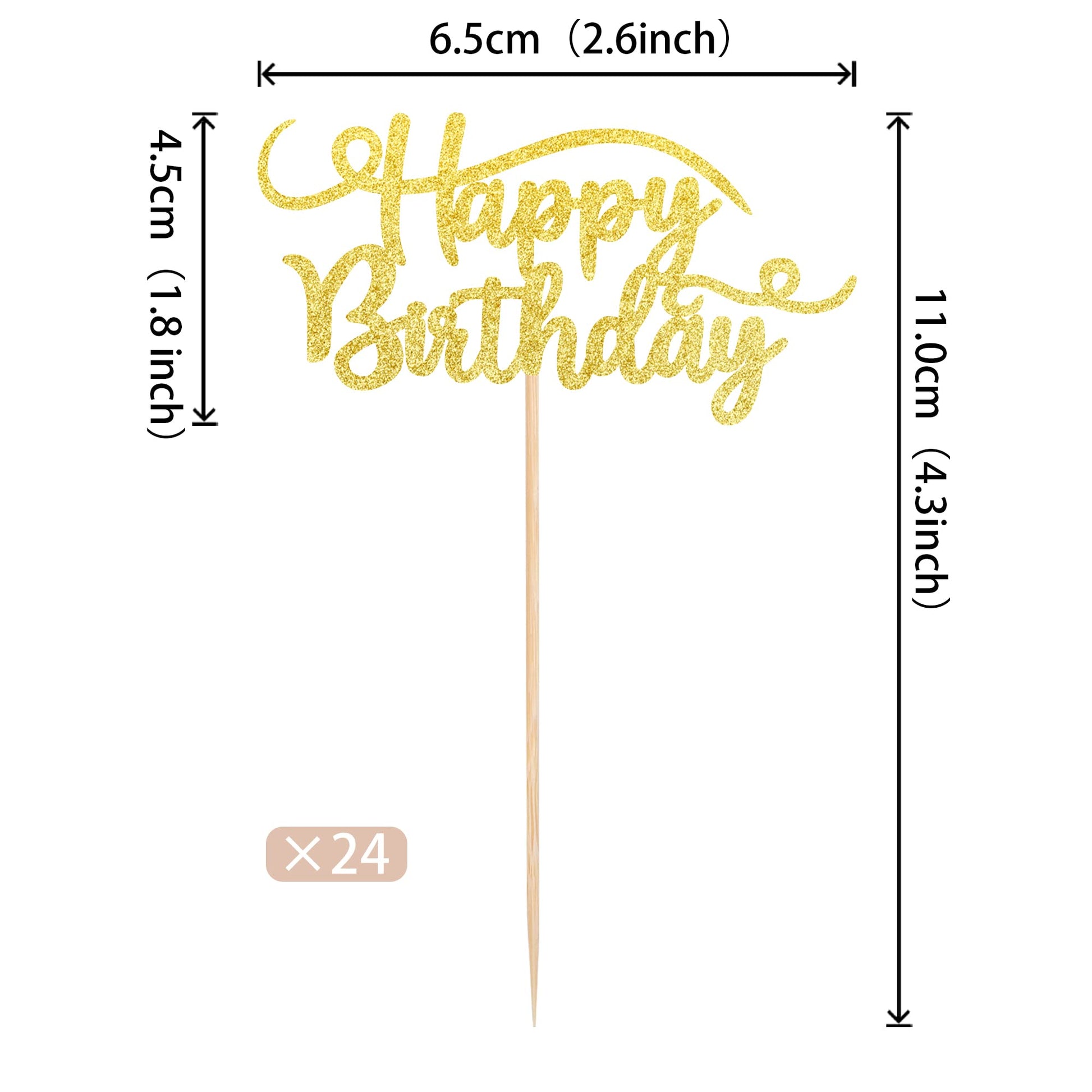 Rsstarxi 24 Pack Happy Birthday Cupcake Toppers Gold Glitter Birthday Cupcake Food Picks for Celebrating Happy Birthday Party Cake Decorations