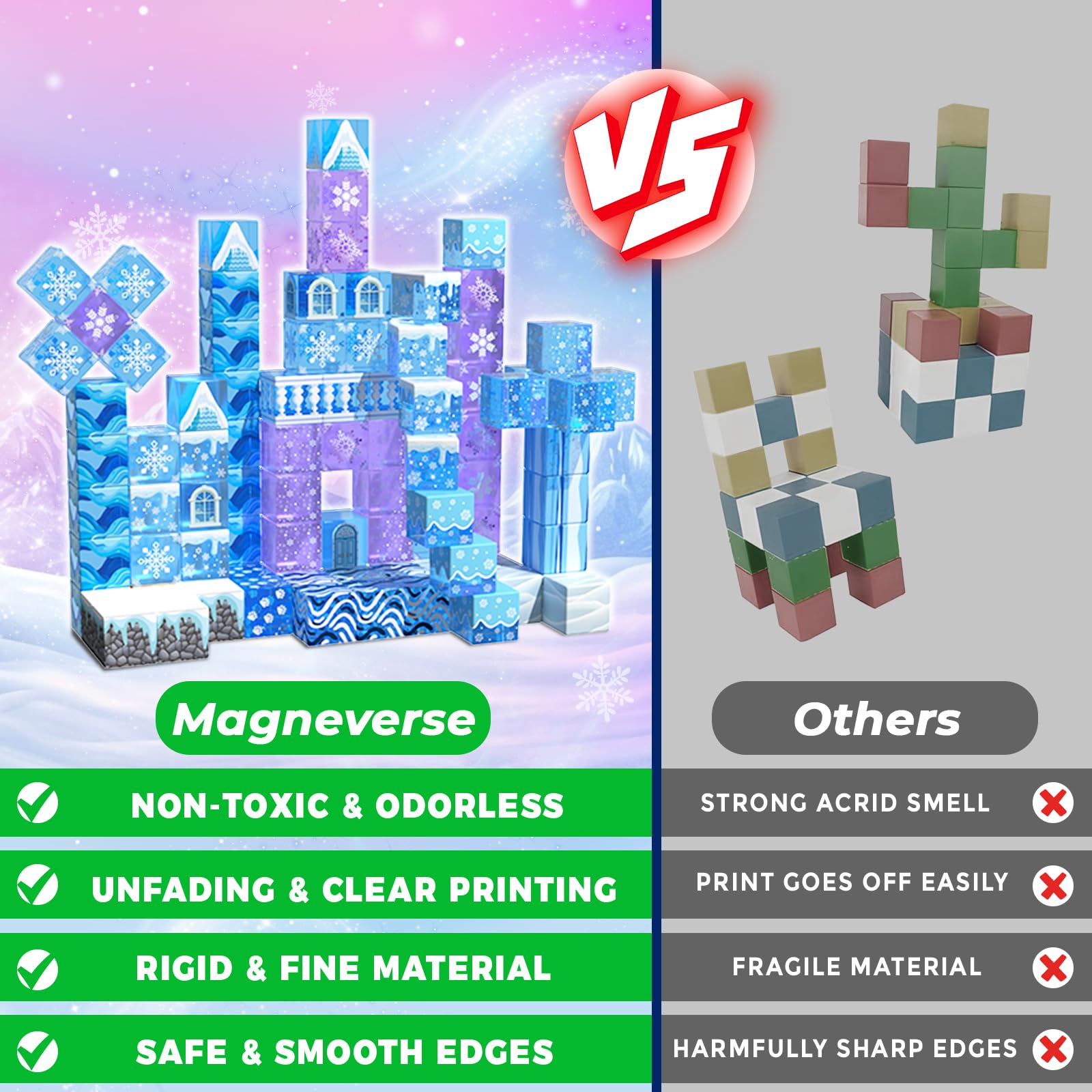 Magnetic Blocks - 100Pcs 0.8in Magnetic Building Block for Kids Ages 4-8, Transparent Magnet Block Blue Princess Castle, Frozen Magnetic Cubes Tiles