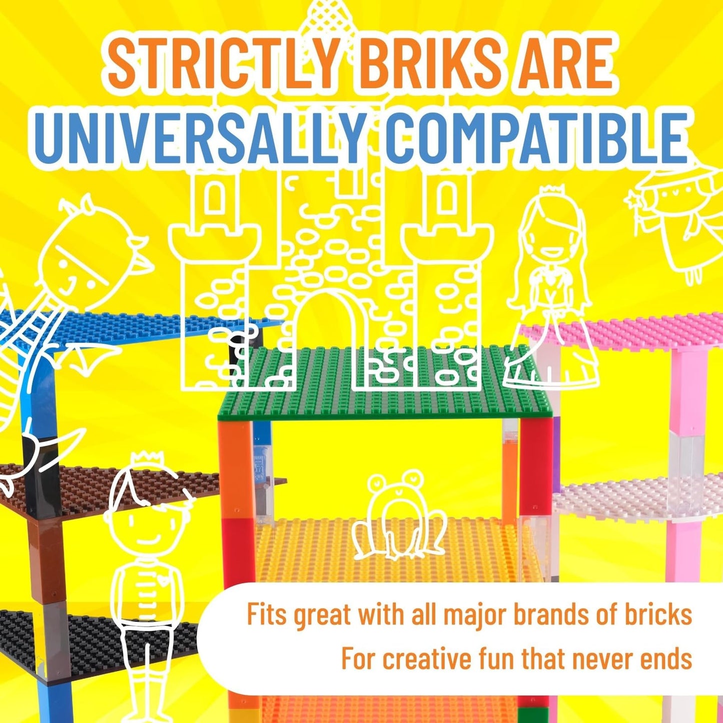 Strictly Briks Classic Stackable Baseplates - Rainbow Building Bricks Set - Stackable Base Plates Building Set Compatible with Lego - Brick Stacker