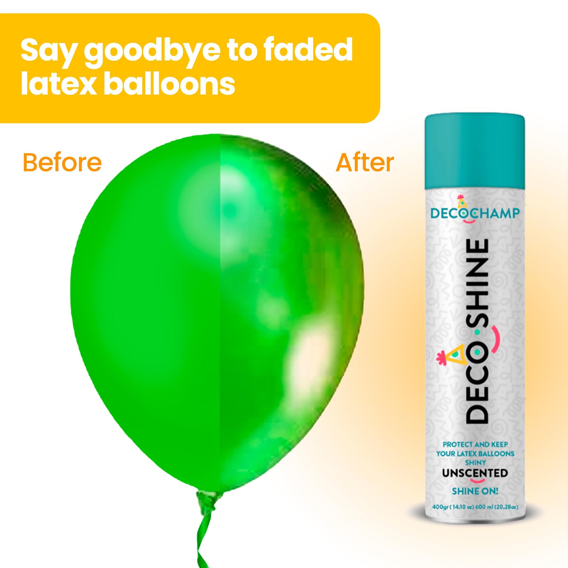 DECOCHAMP Balloon Shine Spray 20.28 oz - High Gloss Anti-Oxidation Spray for Latex Balloons, Arches & Garlands, No-Wipe Aerosol Finish