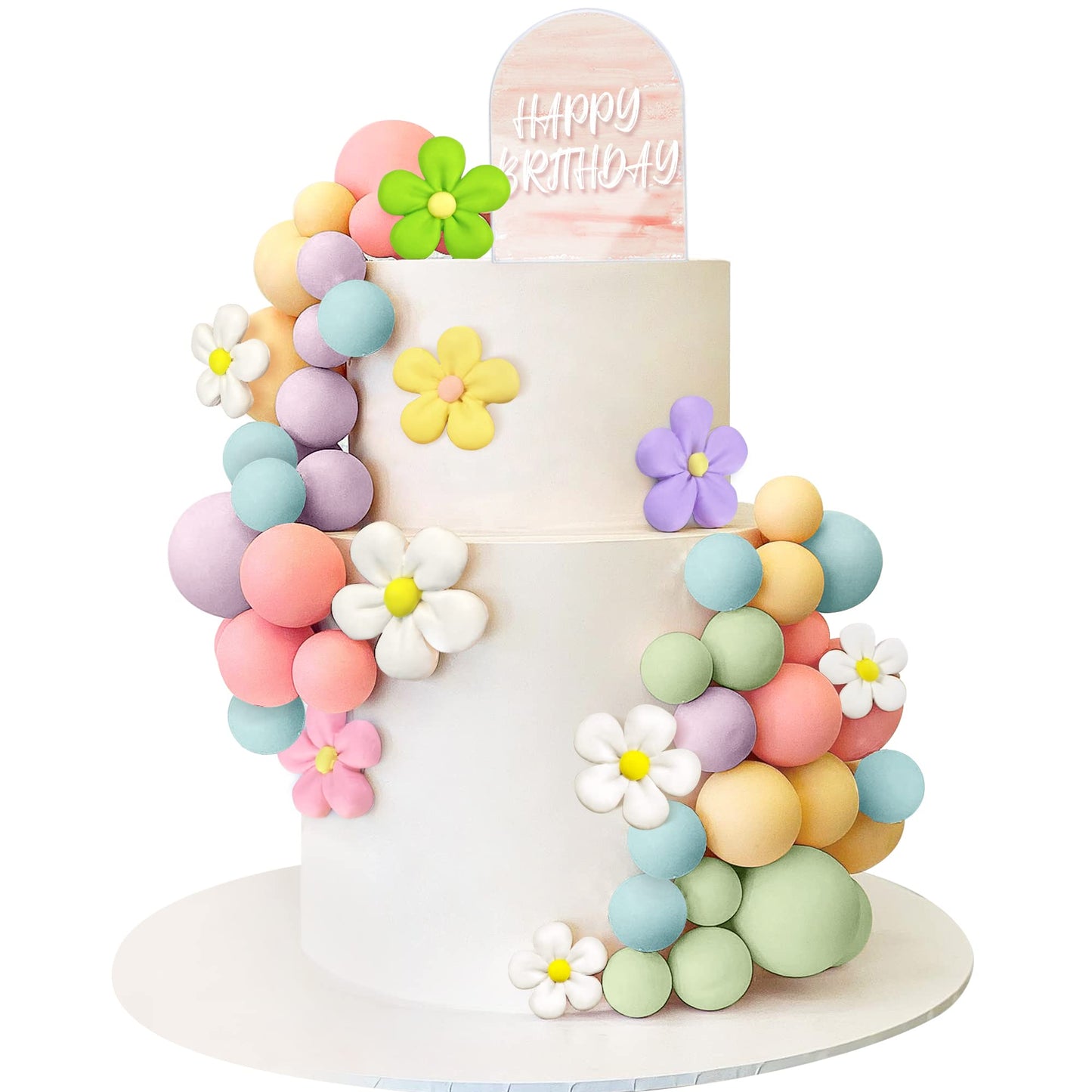 46 PCS Boho Groovy Cake Topper Mini Balls Acrylic Retro Hippie Daisy Flower Cake Topper for Wedding Party Supplies (Colorful)