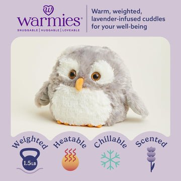 warmies Microwavable & Weighted Stuffed Animals, Owl - Heated Stuffed Animal Plushie for Warmth & Comfort - Cute Soft Plush Toys for Adults & Children