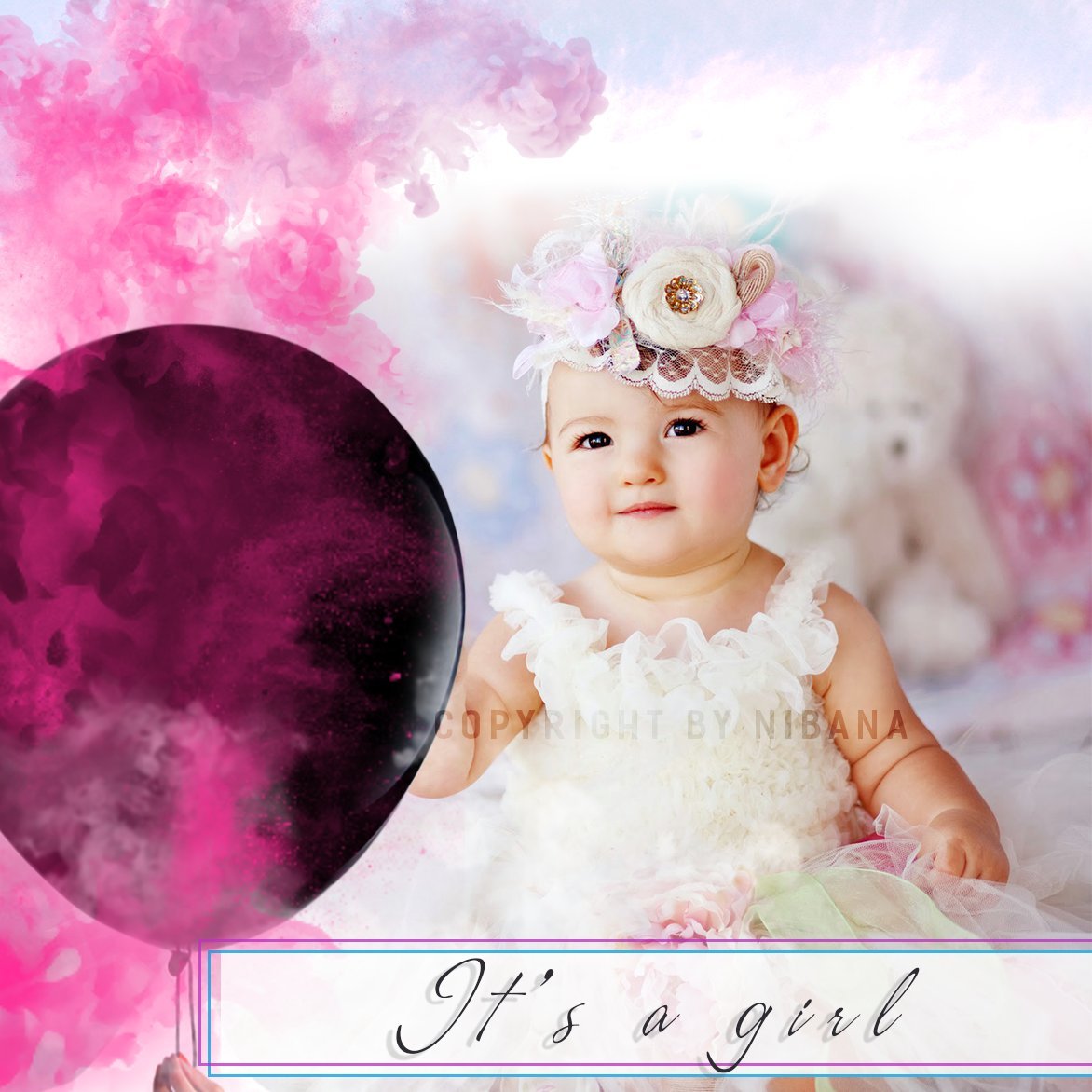 Nibana 36 Inches Gender Reveal Balloons - Come with Pink, Blue Powder and 3 Jumbo Black Balloons