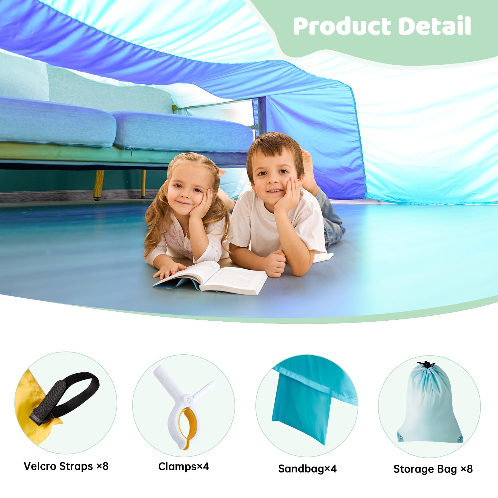 Birodeko Blanket Fort Building Kit for Kids, Portable Playhouse Play Tent Fort with CPC Certification, Indoor/Outdoor Air Tent Fort for Kids Age 4-8