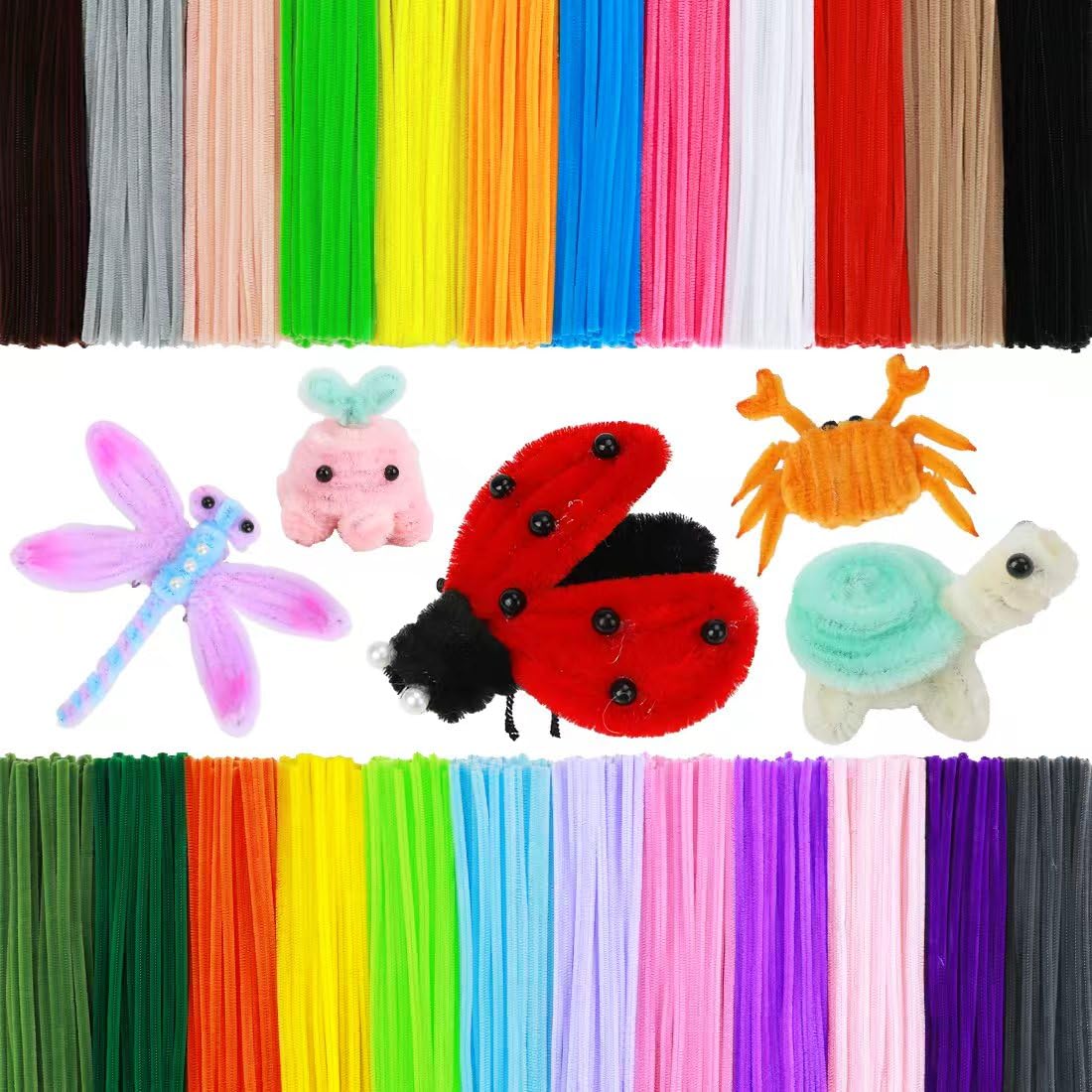AIZANYU 1200pcs Pipe Cleaners Bulk. 24-Color Chenille Stems for Craft. Art Supplies for Flowers. Flower Making Manual Included
