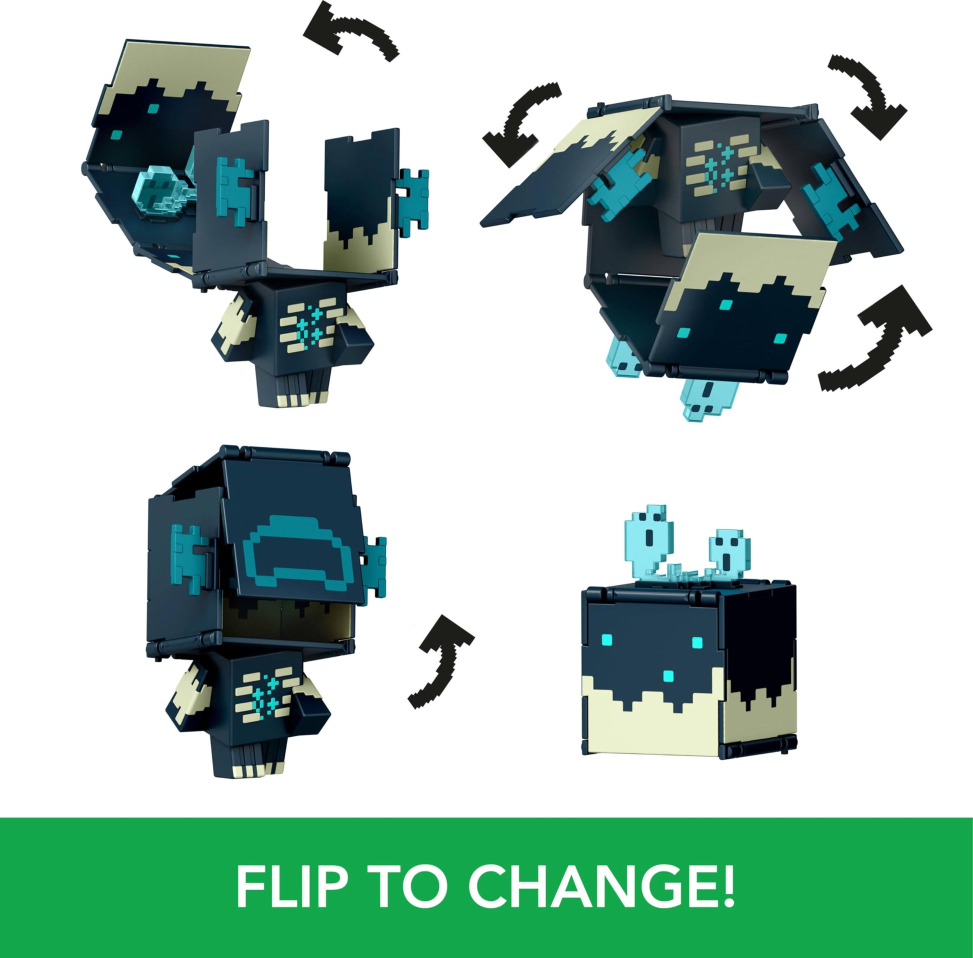 Mattel Minecraft Flippin’ Figs Figures with 2-in-1 Fidget Play, 3.75-in Scale, Large Heads & Pixelated Design (Characters May Vary)
