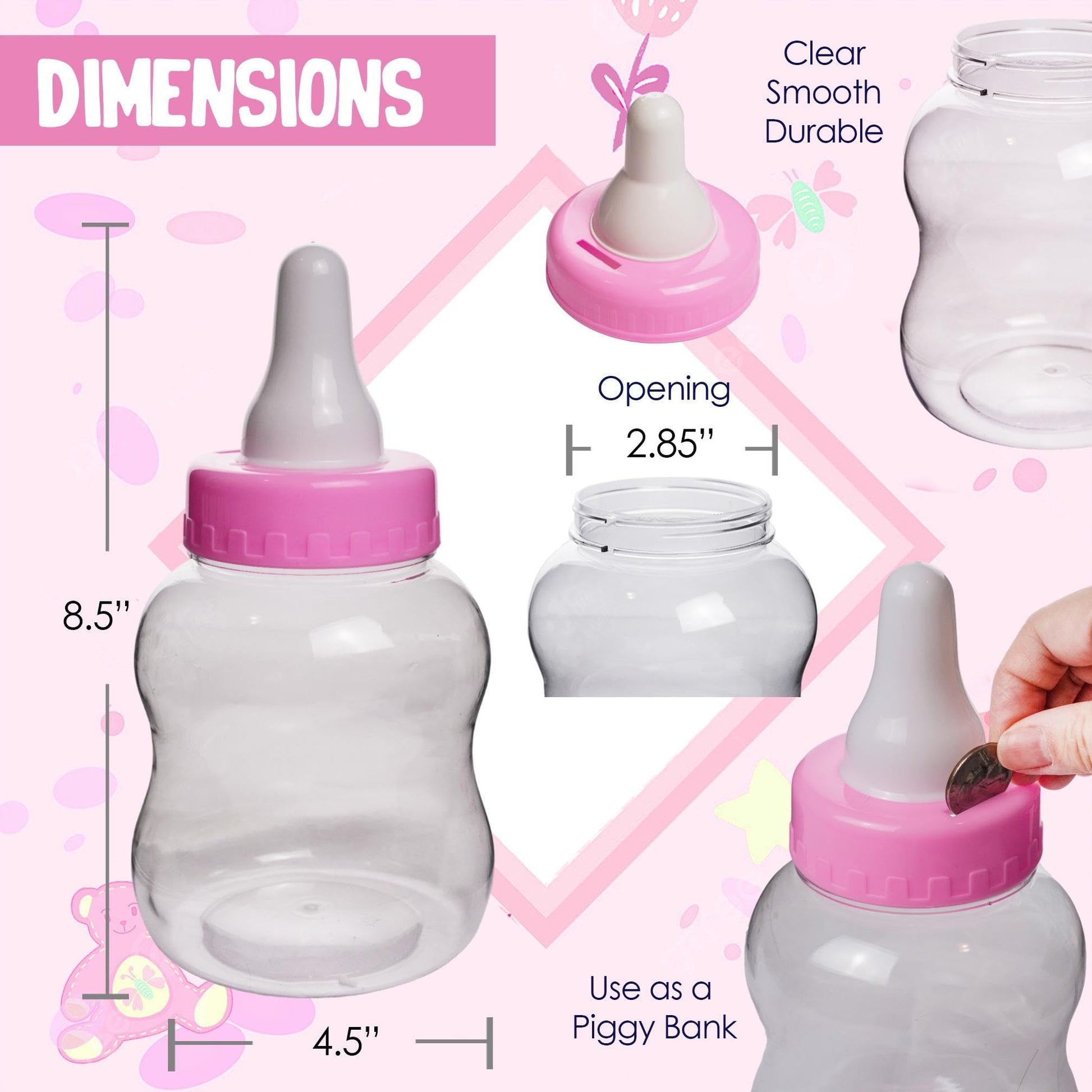 8.5" Jumbo Fillable Baby Shower Bank Plastic Decoration Centerpiece (Pink, 8.5")