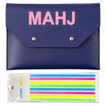 Leather Mahjong Card Holder for Cards with 160pcs Line Finder Highlighter Tape, 8x6 Inch Mahjong Card Sleeve with Magnetic Button,Ideal Mahjong