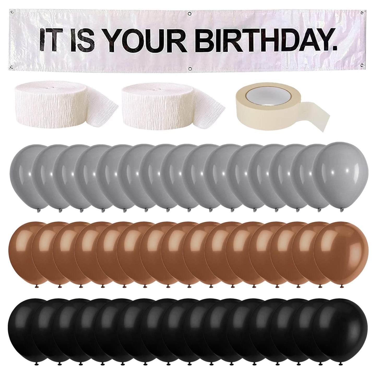 It is Your Birthday Banner, The Office Theme Infamous Husband Birthday Party Decorations,Grey Brown Black Latex Balloons,White Crepe Streamer Rolls +