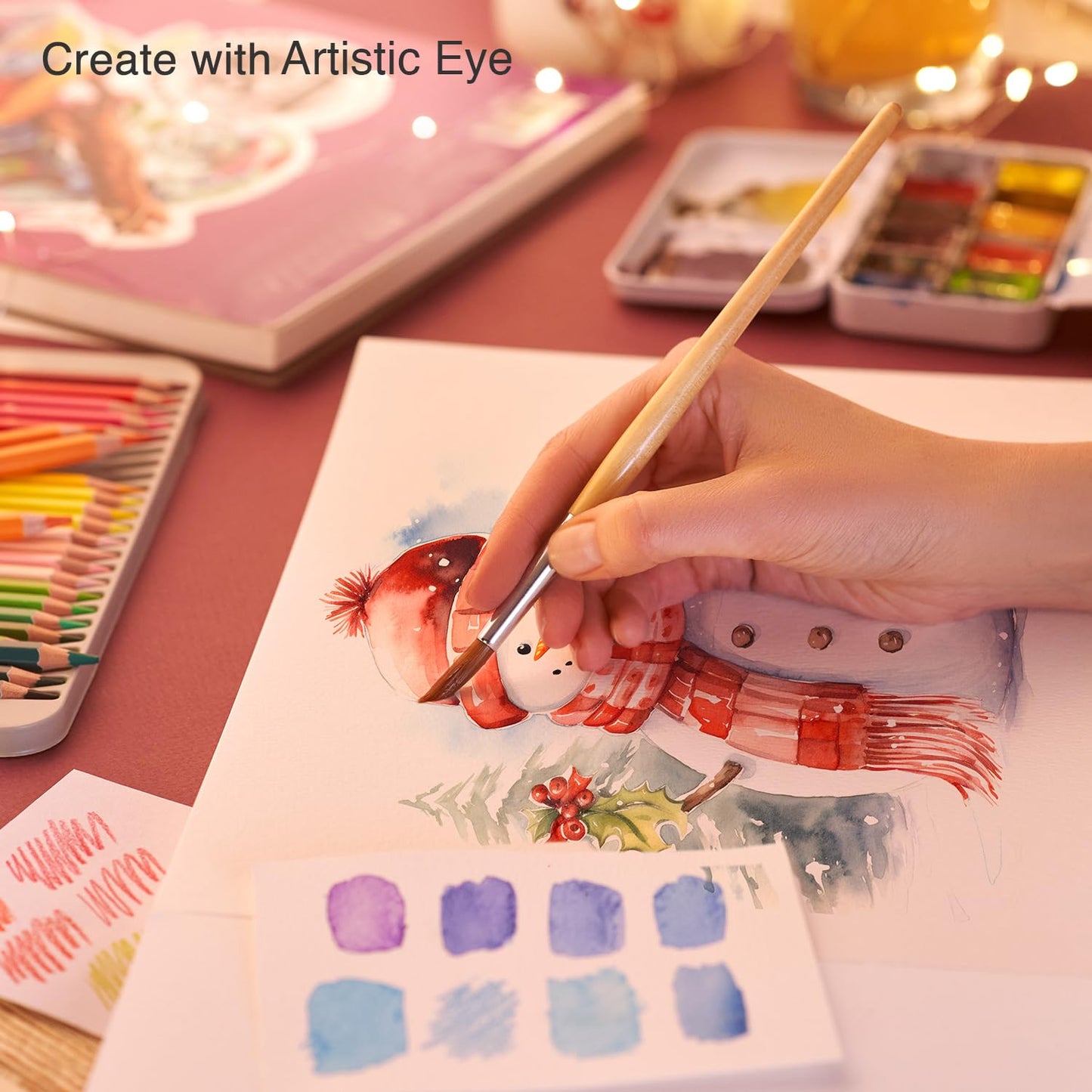 ARTISTIC EYE Watercolor Pad 9x12”, 30 Sheets, Glue Bound, Acid-Free Paper, 140lb (300gsm), Perfect for Most Wet & Dry Media, Ideal for Beginners