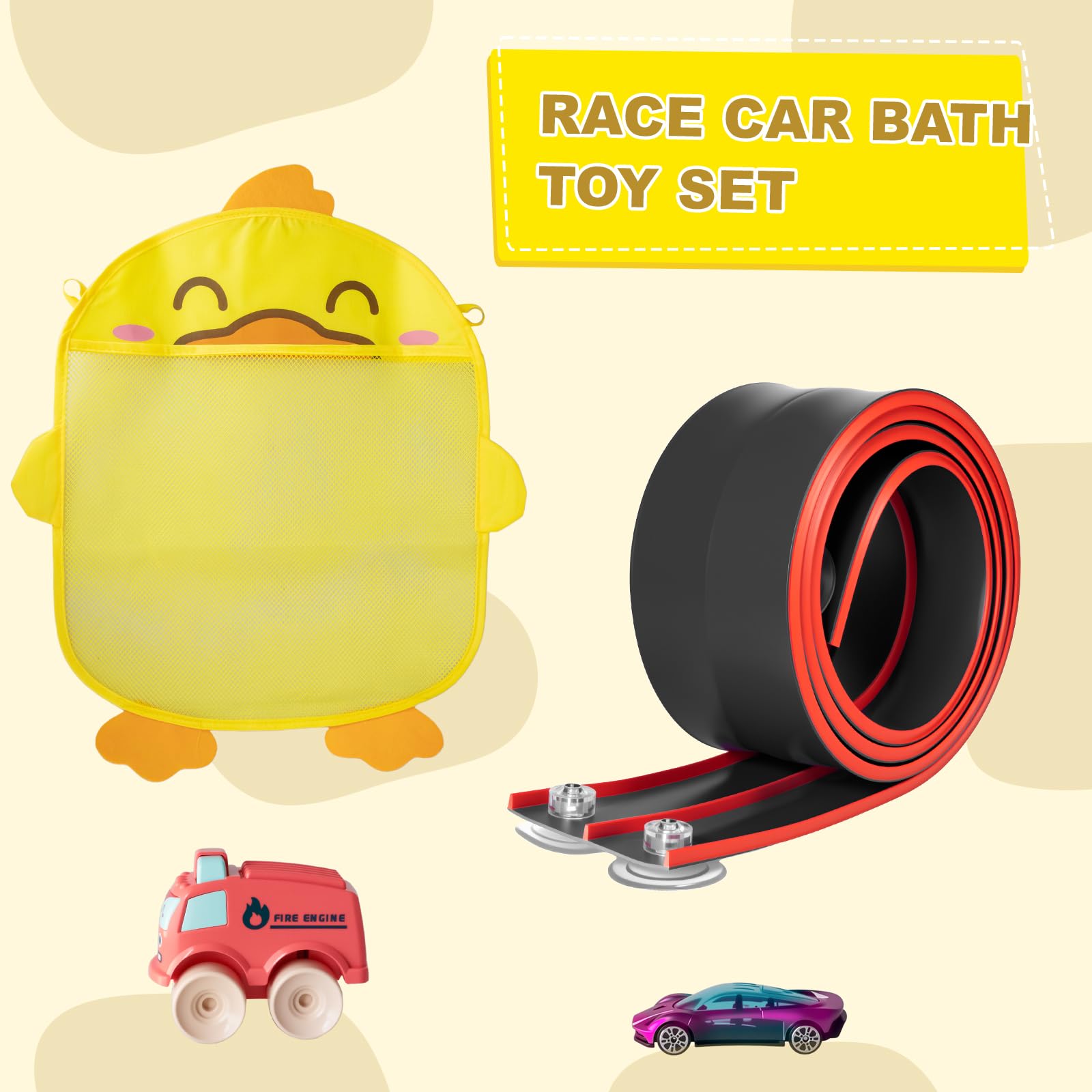 Race Car Bath Toy Set, Toddler Bath Toys, Flex Race Track Car Set, Kids Bathtub Gift, Including Mesh Storage Bag - Suction Cup, for Ages 3 & Up