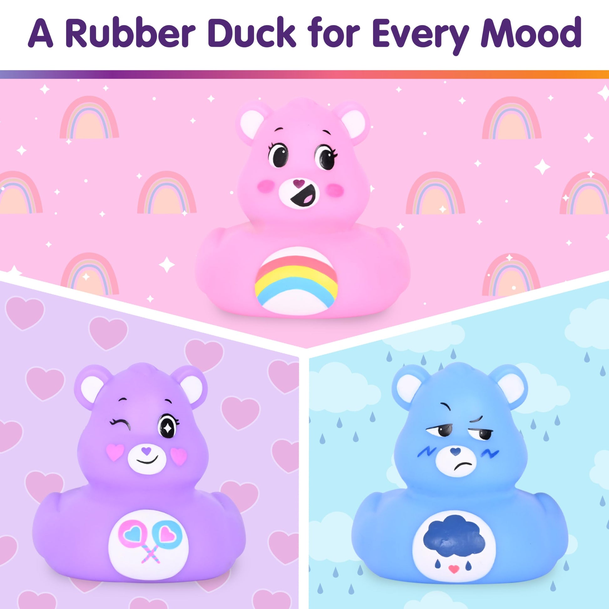Care Bears Rubber Ducks - Collectible Character Toys for Bath, Gifting, and Car Dashboards - Cheer Bear, Grumpy Bear & Share Bear - 3 Pack