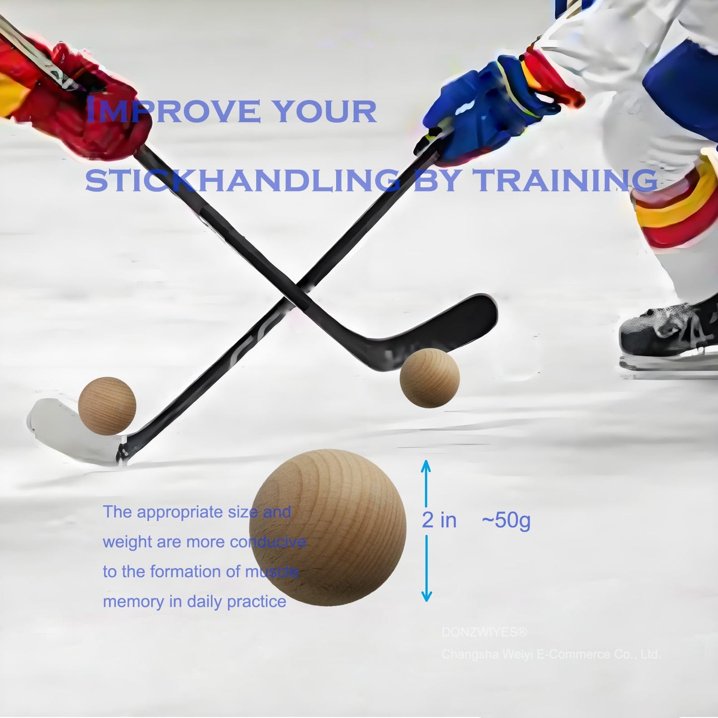 DONZWIYES Wooden Bockey Balls for Stickhandling and Training (2" 4-Pack)