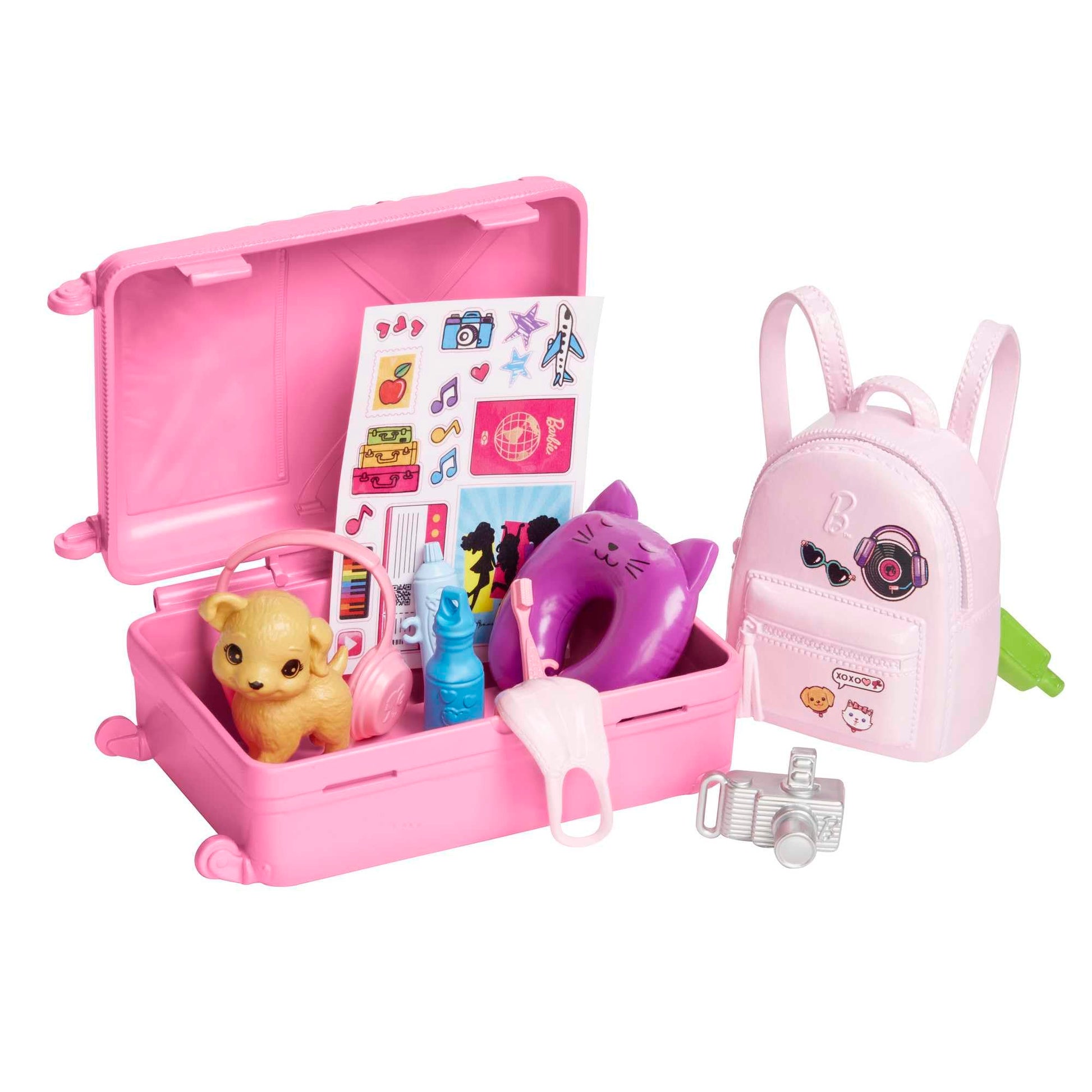 Barbie Doll & Accessories, Travel Set with Puppy and 10+ Pieces, Suitcase Opens & Closes, Barbie "Malibu" with Blonde Hair