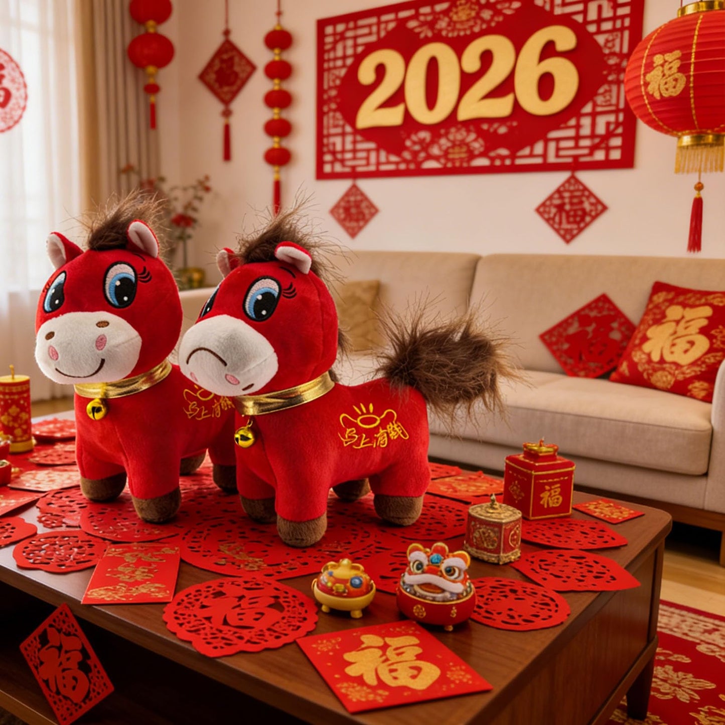 Stuffed Animal Crying Horse Year of The Horse 2026, Red Zodiac Horse Toys
