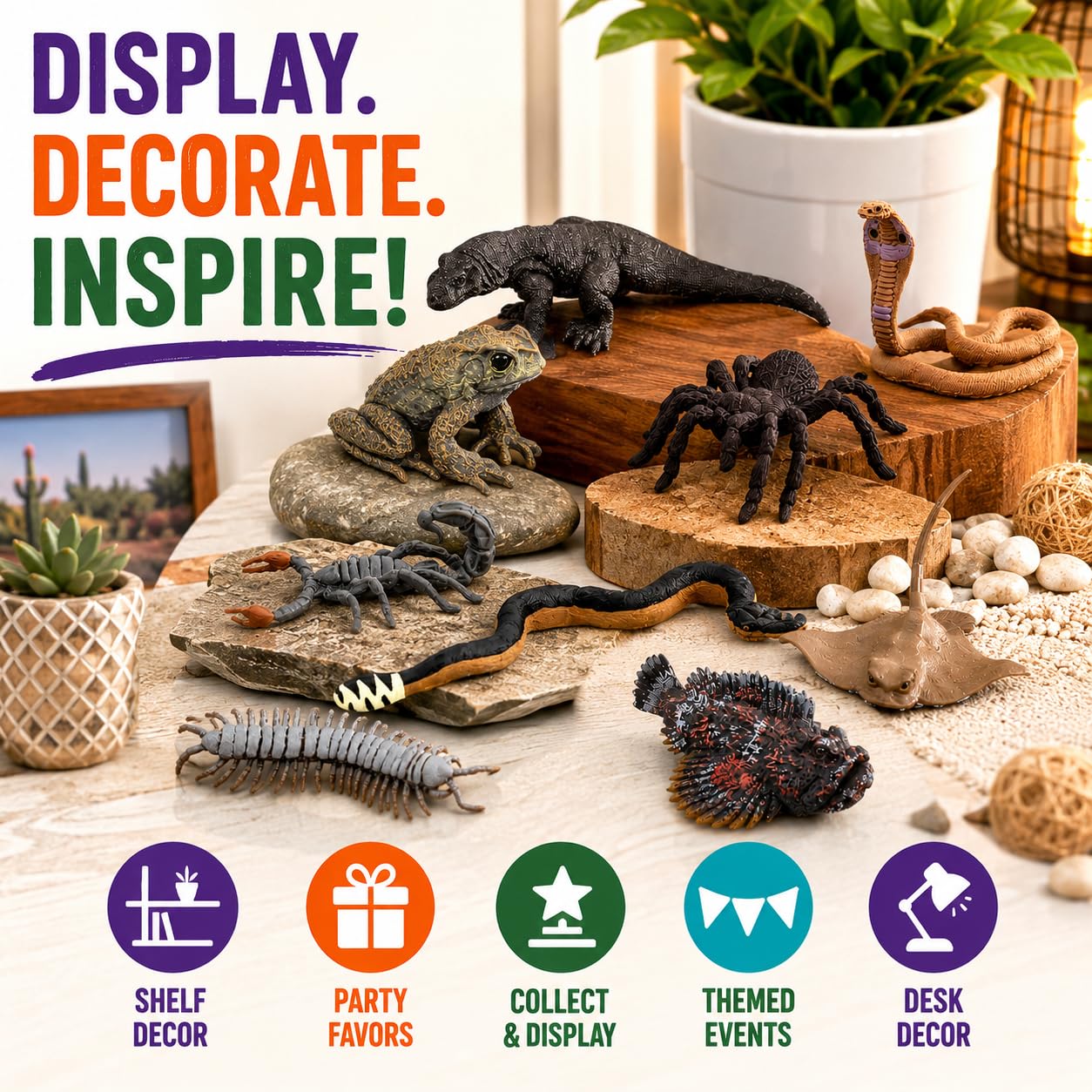 Safari Ltd. Venomous Creatures TOOB - 9 Figurines: Toad, Snake, Ray, Komodo Dragon, Tarantula, Centipede, Scorpion, Stone Fish, Cobra - Educational