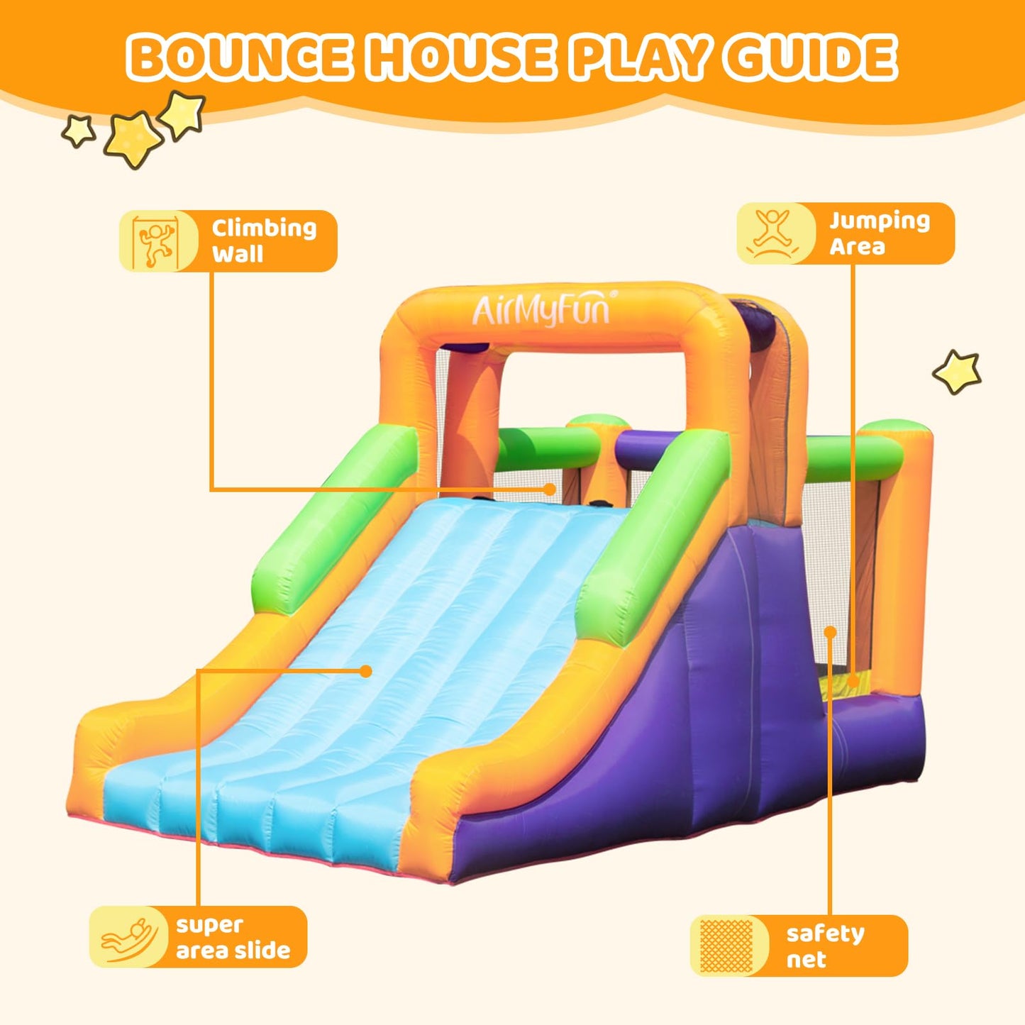 AirMyFun Inflatable Bounce House with Silde for Kids,Inflatable Bouncy House for Kids Outdoor, Toddle Bounce House with Blower for Backyard