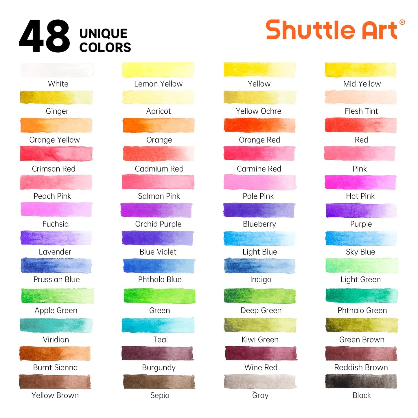 Watercolor Paint Set, Shuttle Art 48 Colors Watercolor Paint in Half Pans with 2 Water Brush Pens, 10 Paint Brushes, 1 Watercolor Pad, 1 Palette, 2