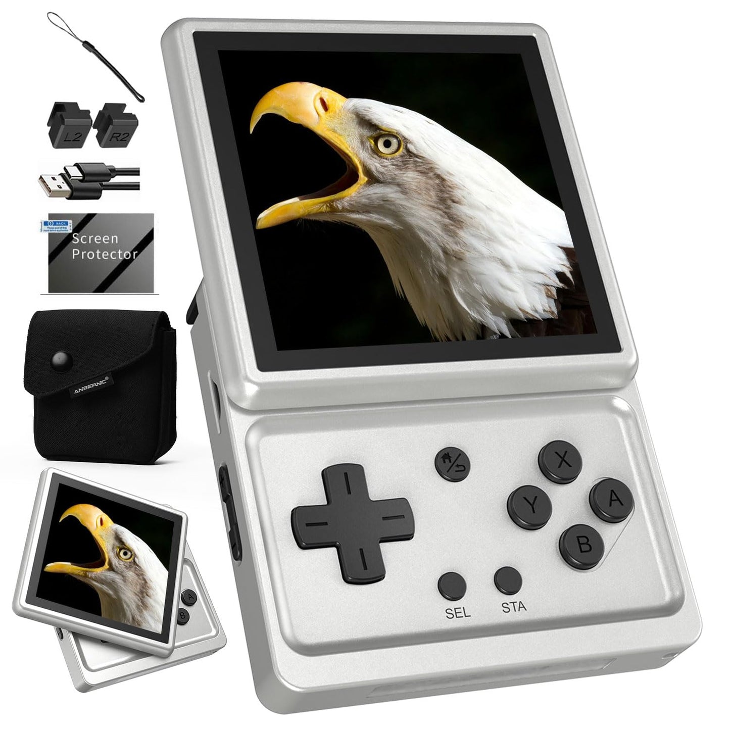 RG Rotate Retro Handheld Game Console Android 12 System Console with 3.5 inch Swivel Screen Unisoc T618 Chip 3GB+32GB, 2000mAh Aluminum Alloy Body