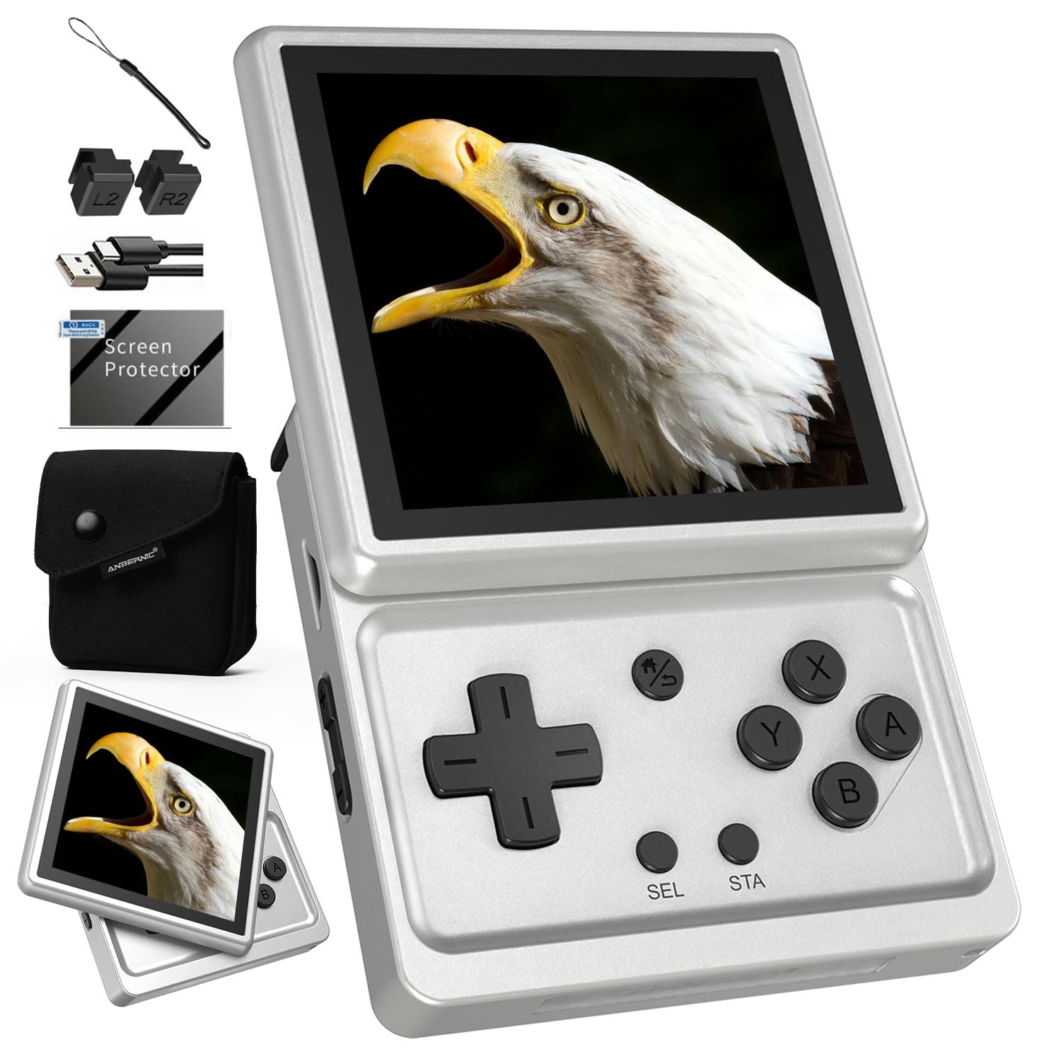 RG Rotate Retro Handheld Game Console Android 12 System Console with 3.5 inch Swivel Screen Unisoc T618 Chip 3GB+32GB, 2000mAh Aluminum Alloy Body