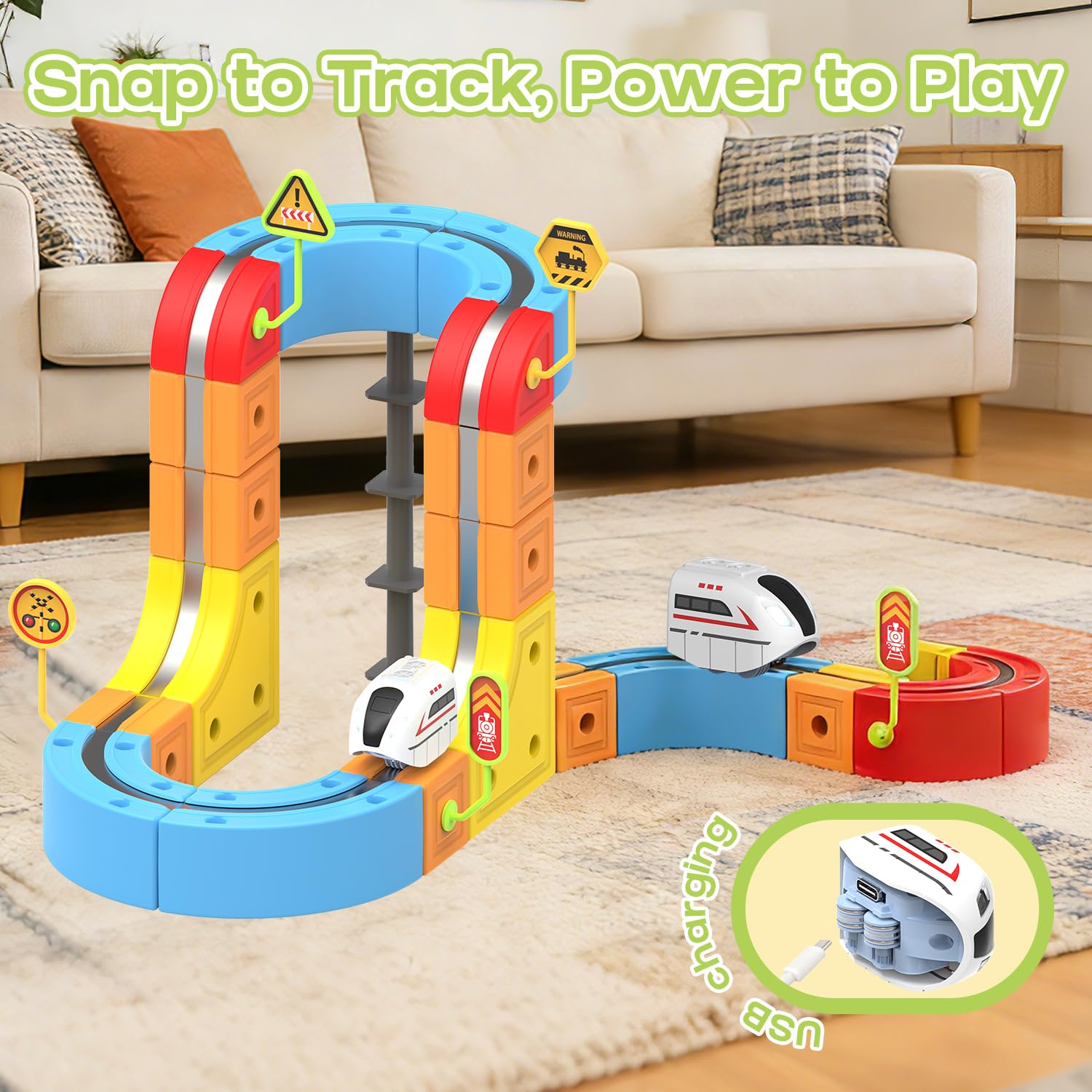 Electric Train Set for Kids, Flexible 3D Cube Track STEM Motorized Toy