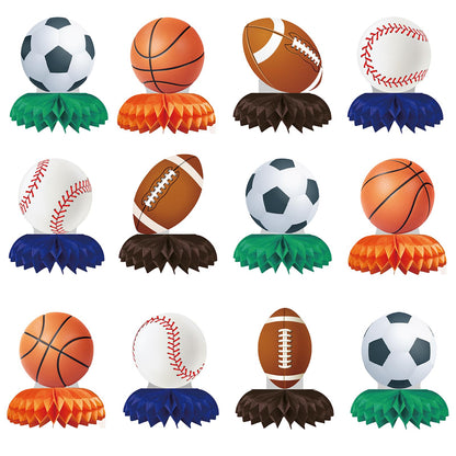 12pcs Sports Themed Birthday Party Decorations Sports Table Honeycomb Centerpieces Football Basketball Baseball Soccer Table Centerpieces Boy's