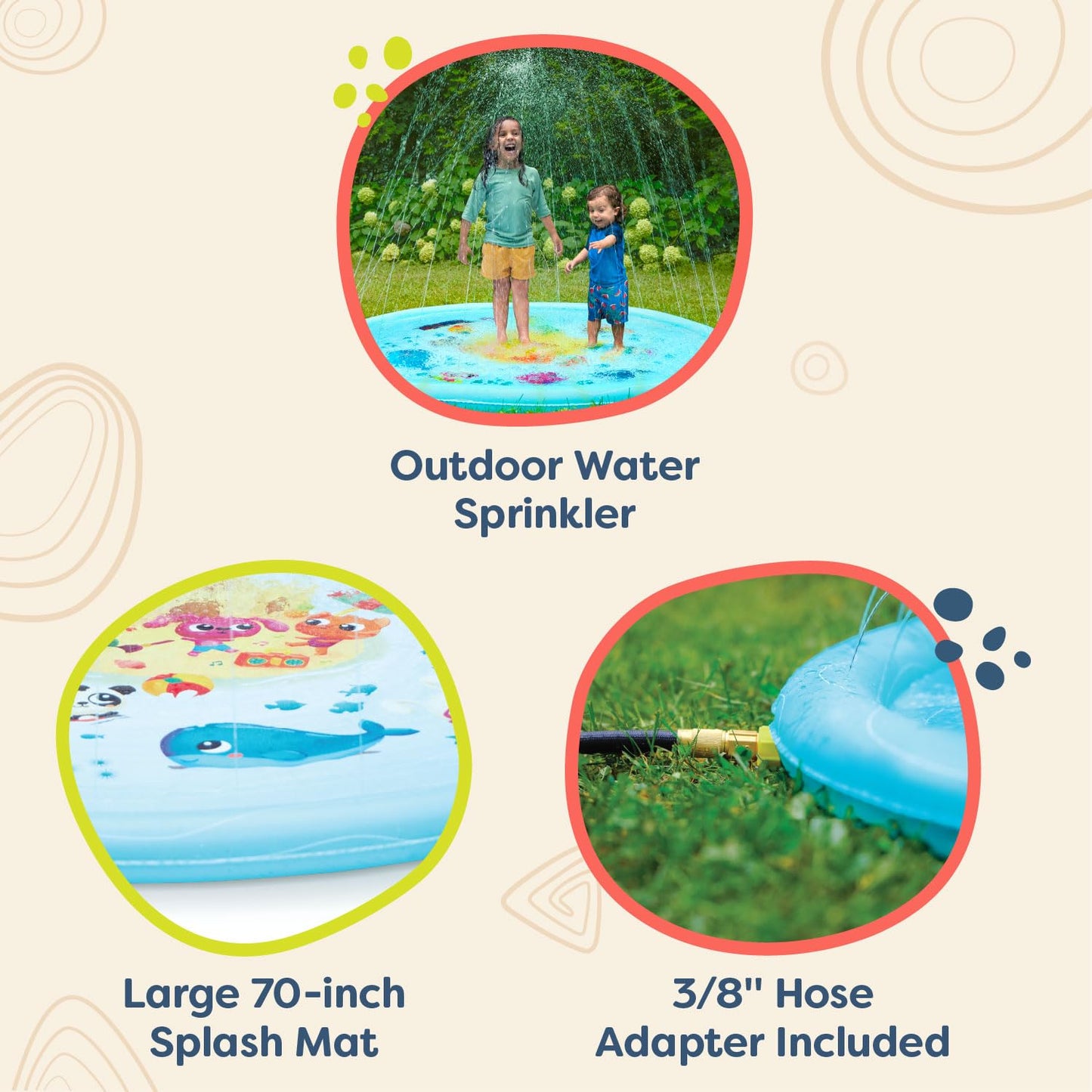 B. toys Splash Pad, Splish 'n' Splash Mat, 70-Inch Water Sprinkler, Summer