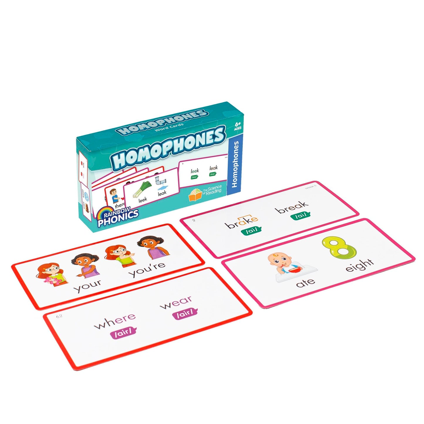 Junior Learning: Rainbow Phonics - Homophones - 65 Word Cards, Flash Cards with Sound & Spelling Association, Level Based Cards, Kids Ages 4+