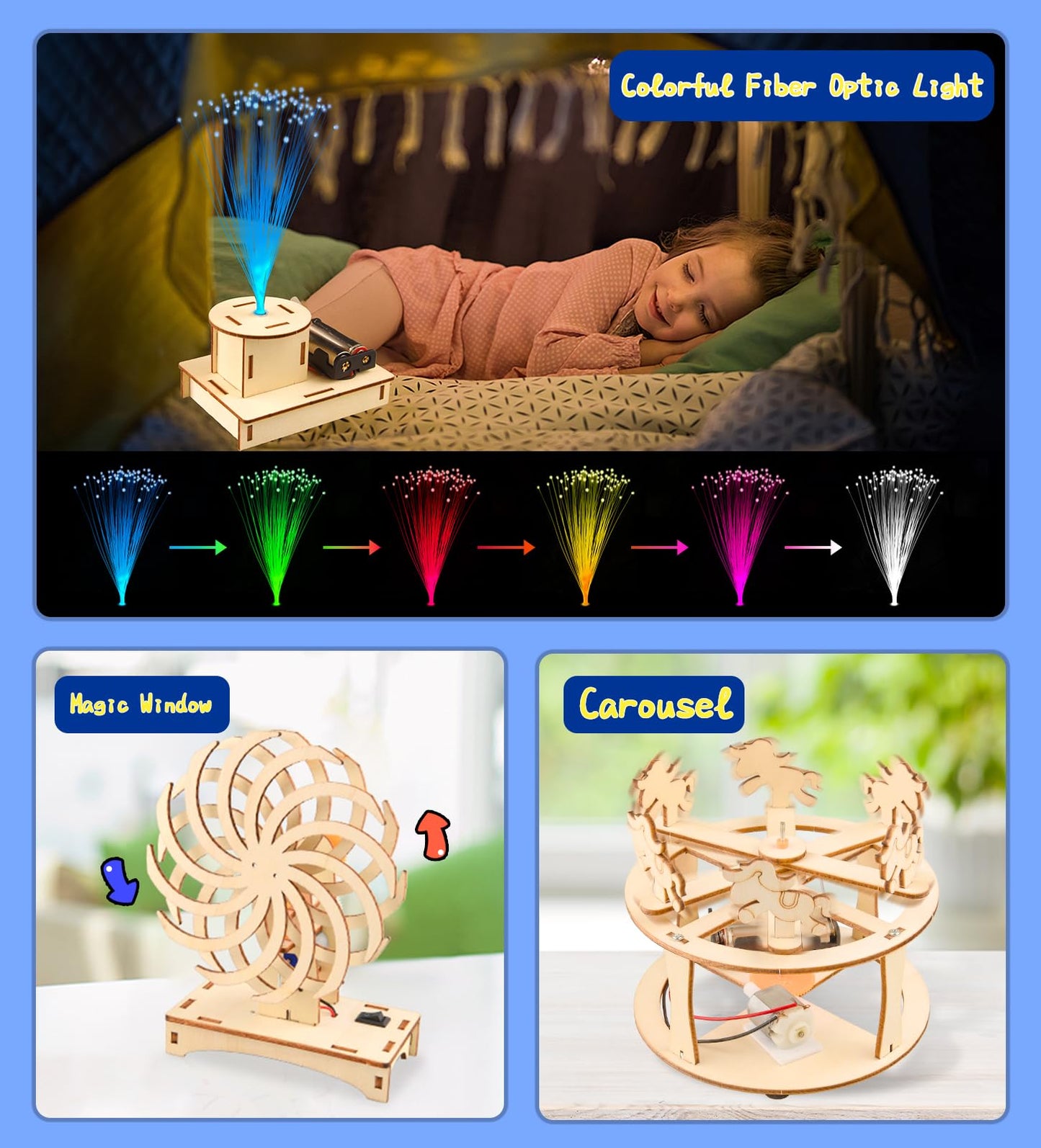 6-in-1 STEM Science Kits for Kids, Wood Arts and Craft Kits, STEM Toys for Boys Girls Age 8-12 5-7 8 10 12 13 14 Gift Idea, 3D Puzzles Building