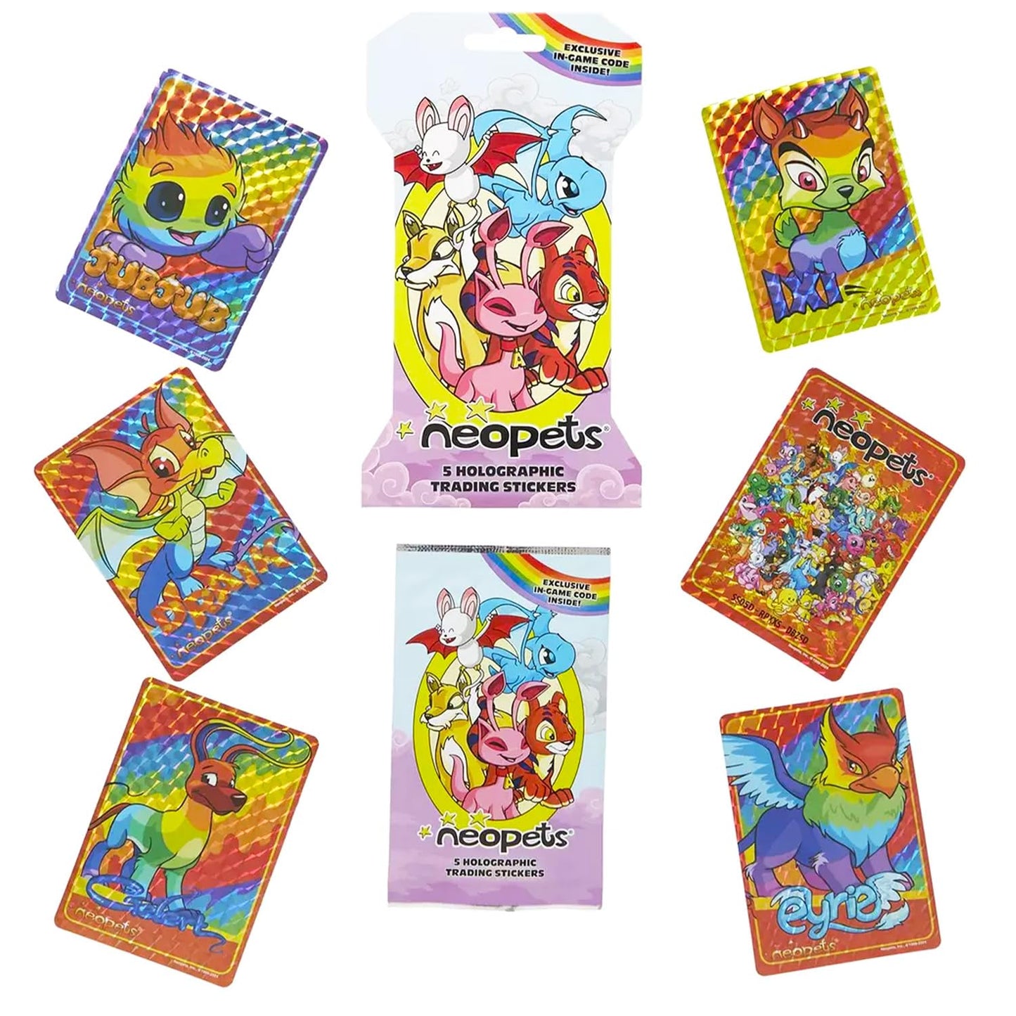 Neopets Holographic Sticker 3 Pack - Bundle with 3 Trading Card Blind Bags with in Game Codes Plus Stickers, More | Premium Collectible Neopets