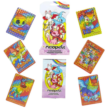 Neopets Holographic Sticker 3 Pack - Bundle with 3 Trading Card Blind Bags with in Game Codes Plus Stickers, More | Premium Collectible Neopets