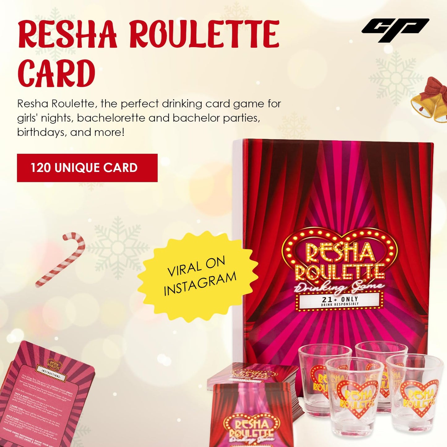 Caresha Please Resha Roulette Card, A Drinking Card Game for Parties and More, Includes 120 Cards and 4 Shot Glasses, Adult Drinking Game, Roulette