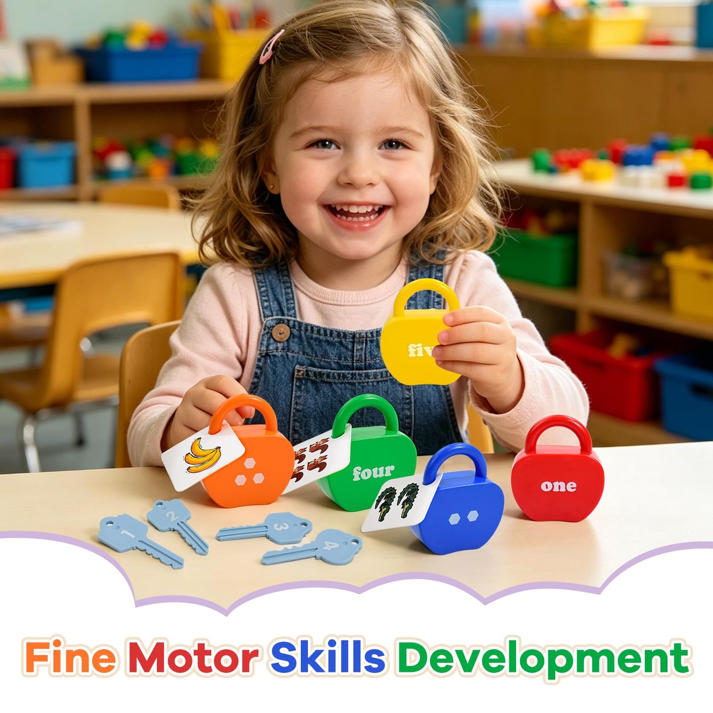 Learning Lock and Key Toys for Toddlers, Montessori 5PCS Numbers Matching & Counting Fine Motor Games, Kindergarten Educational Math Toys for Ages 3 4