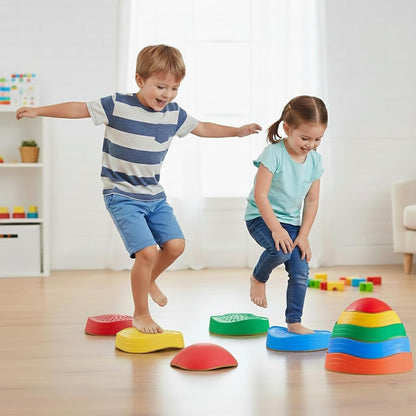 Special Supplies Stepping Stones for Kids, 5 Balance Indoor and Outdoor Blocks Promote Coordination, Balance, Strength, Child Safe Rubber, Non-Slip