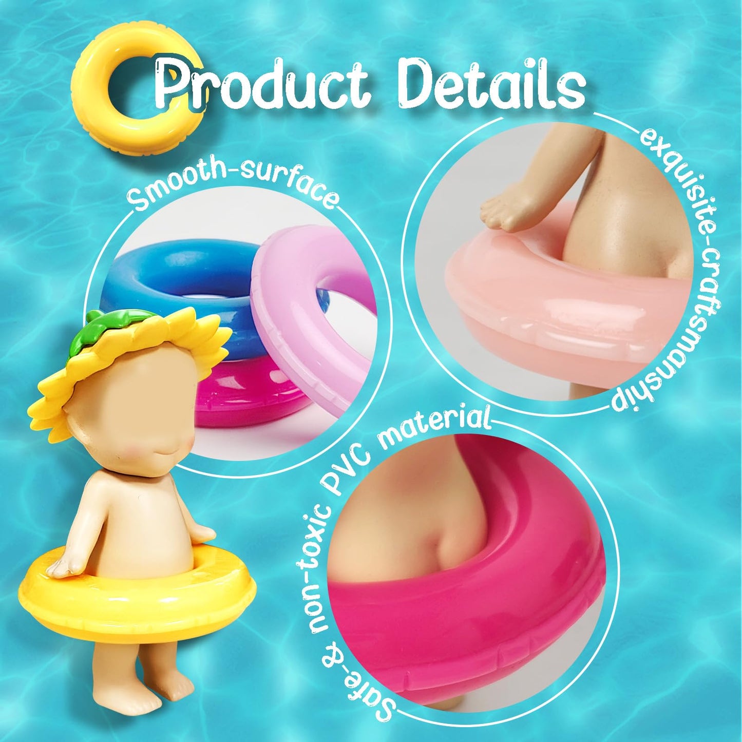 Kaitiaki 5PCS Mini Floaties for Sonny Angel, Cute Resin Swim Rings Accessories Fits 3 Inch Dolls, Decorative Display Props Clothes for Collectors