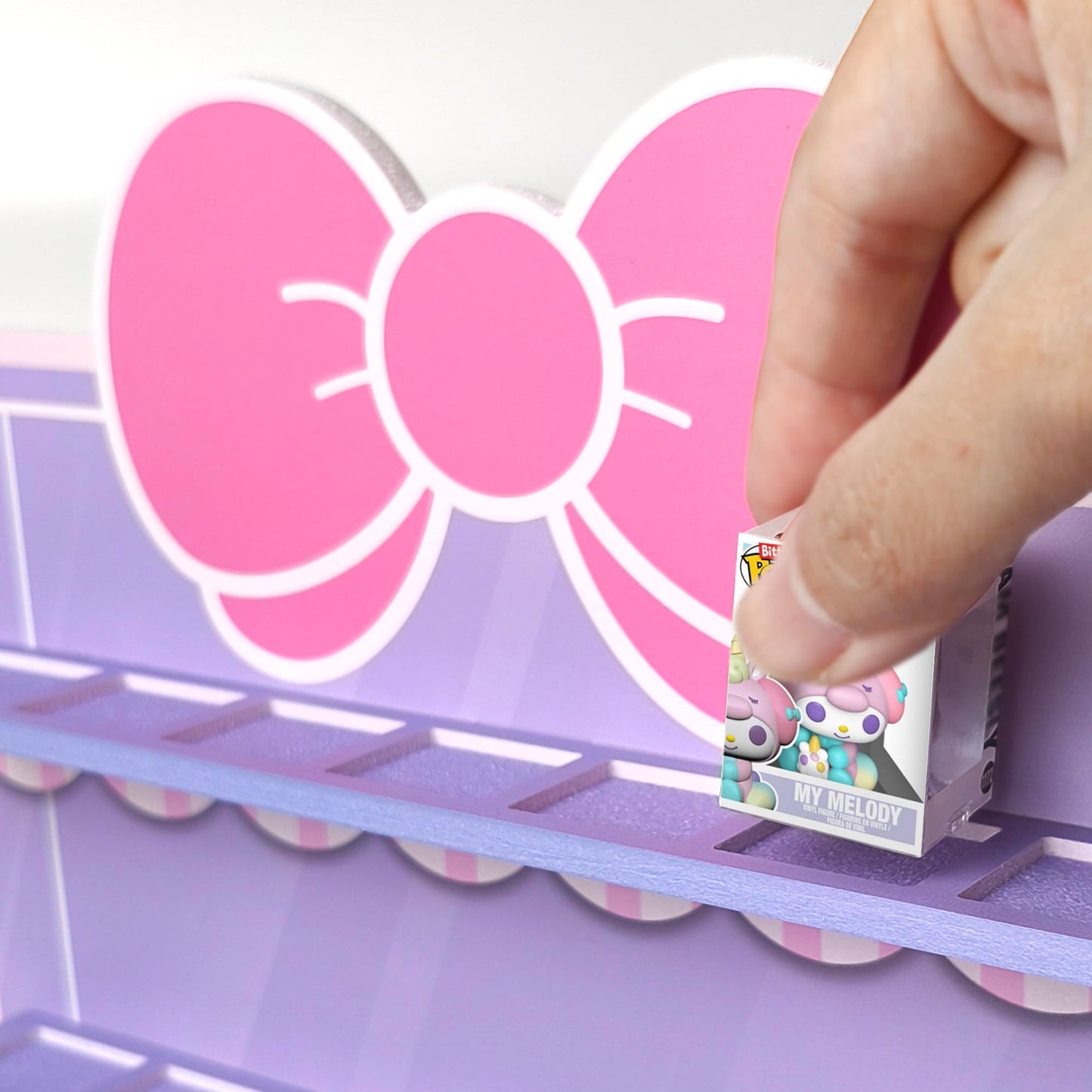 AUFGELD Display Shelf Compatible with Funko Bitty Kitty Series, Kitty Bow Design Organizer for Bitty Pop, Wallmountable Cute Bow Shape, Displays 31