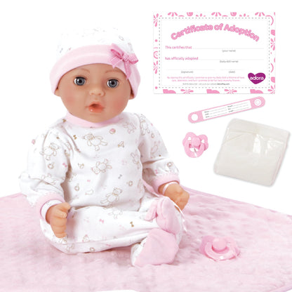 Adora 16 Inch Girl Baby Doll with Accessories Pink Matching 9-Piece Set Including a Pacifier, Hospital, Bracelet, Diaper, and More Gift for Toddlers
